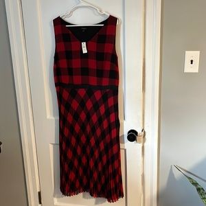 Talbots red and black plaid holiday pleated dress NWT